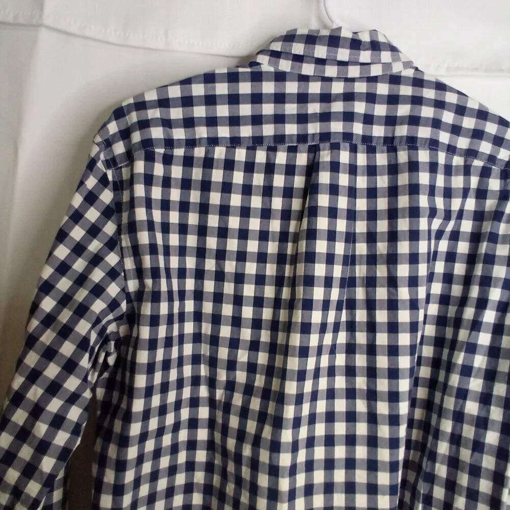 J Crew Shirt Men M Slim Button Down Long Sleeve Check Pattern Blue White